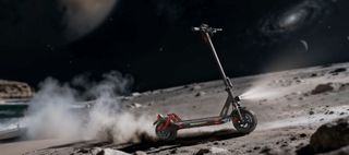 an isinwheel scooter on the moon