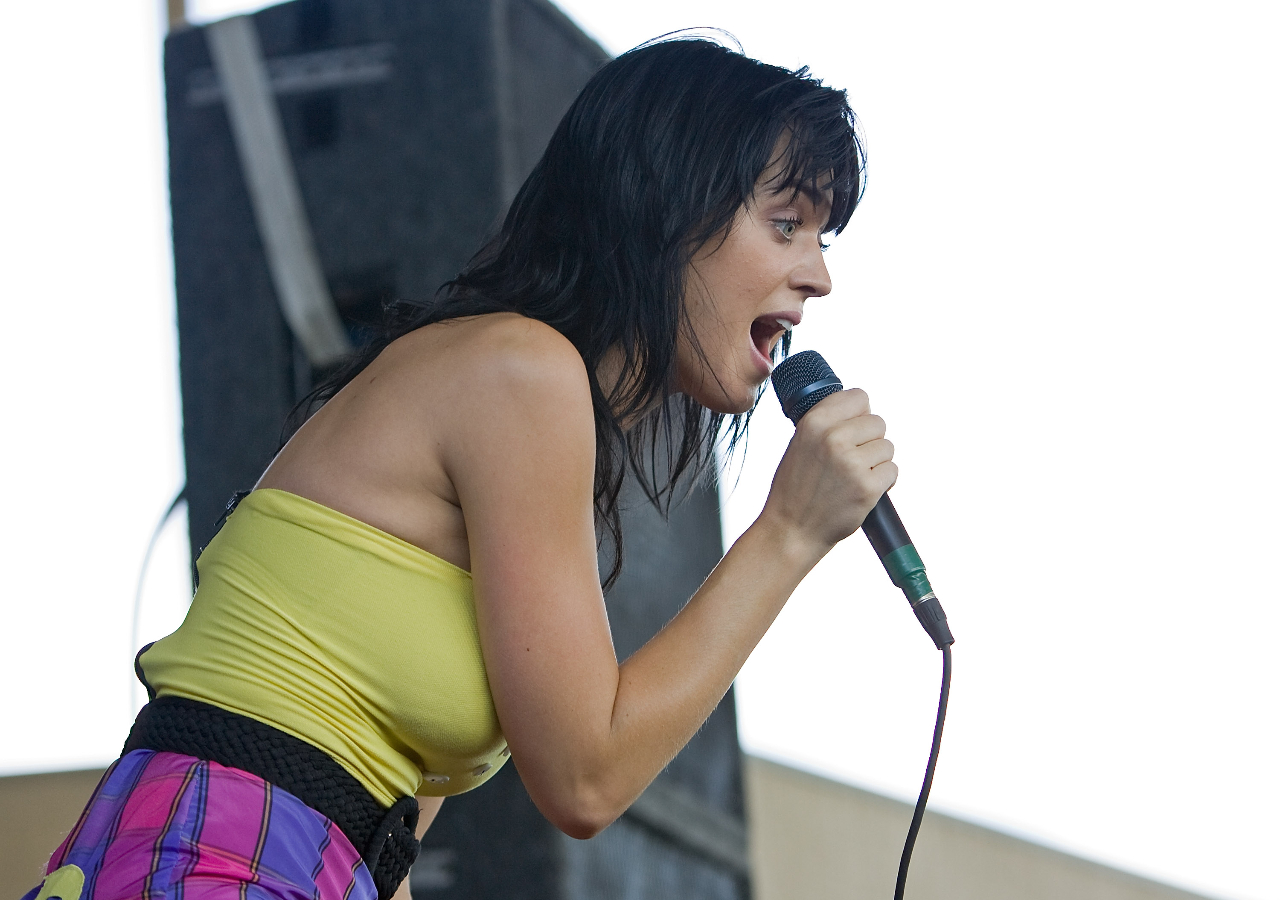 Katy Perry singing on stage in 2008