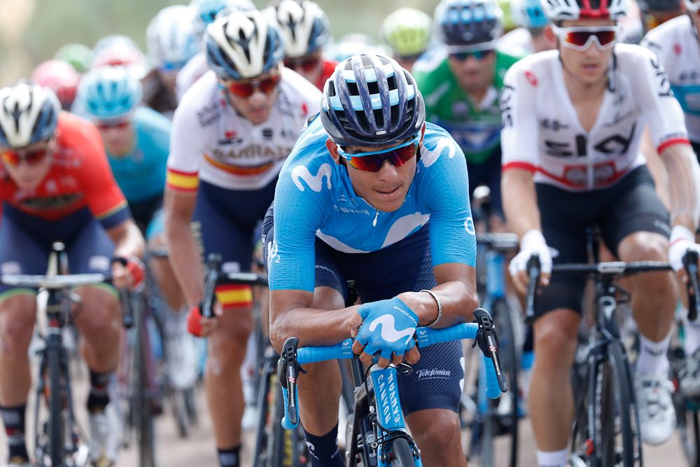 Andrey Amador relaxes on the front of the peloton during stage 8 at the Vuelta