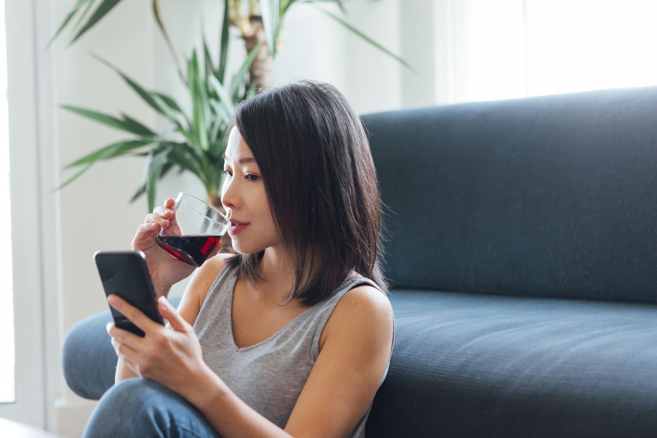 Dry January: a woman drinking wine