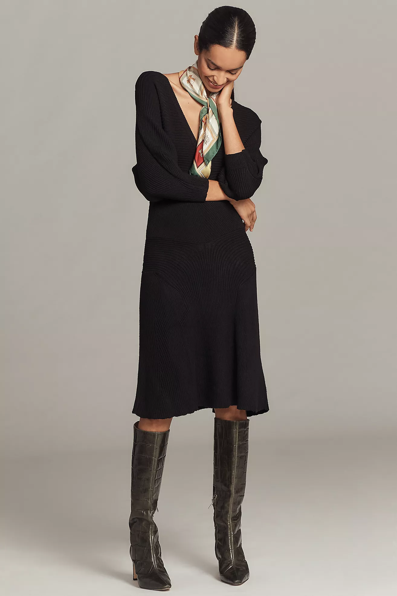 By Anthropologie Smocked-Waist Ribbed Sweater Dress