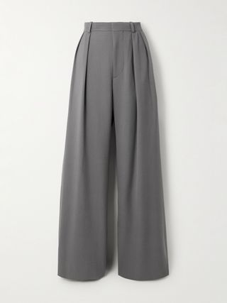 Pleated Grain De Poudre Wool Wide-Leg Pants