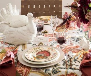 Porcelain Turkey on a Thanksgiving table.