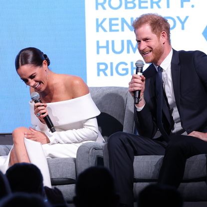 Meghan, Duchess of Sussex and Prince Harry, Duke of Sussex speak onstage at the 2022 Robert F. Kennedy Human Rights Ripple of Hope Gala at New York Hilton on December 06, 2022 in New York City. 
