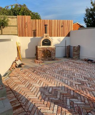 antique red brick floor in outdoor kitchen