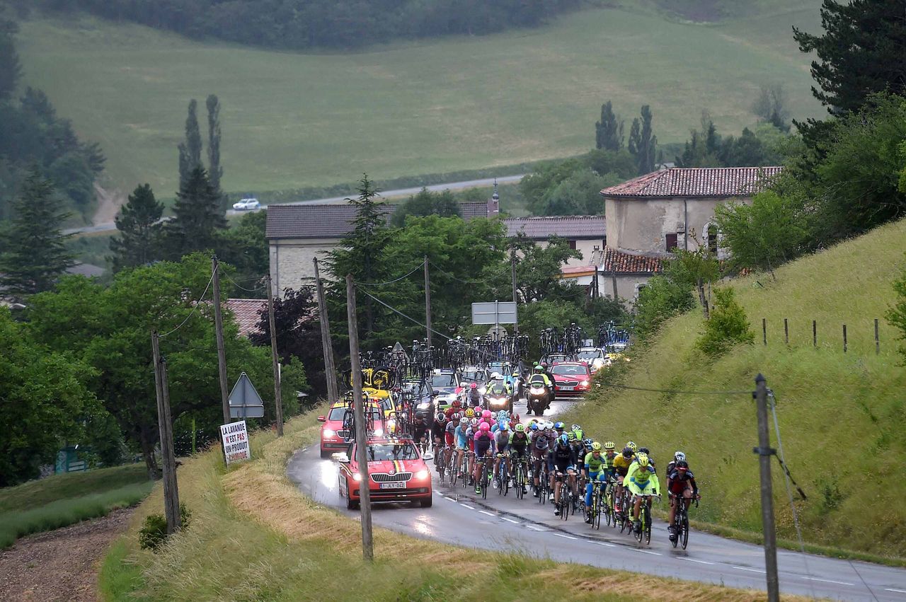 The rain fell hard on the riders on stage six