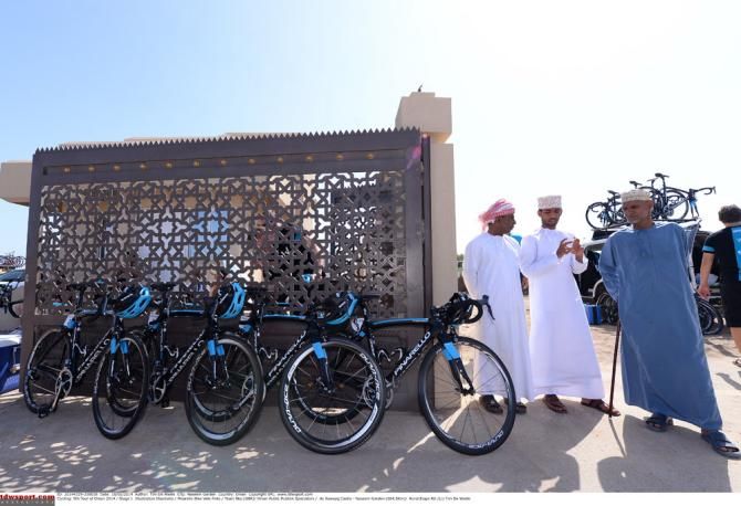 Team Sky's Pinarellos in the shade prior to stage 1 in Oman