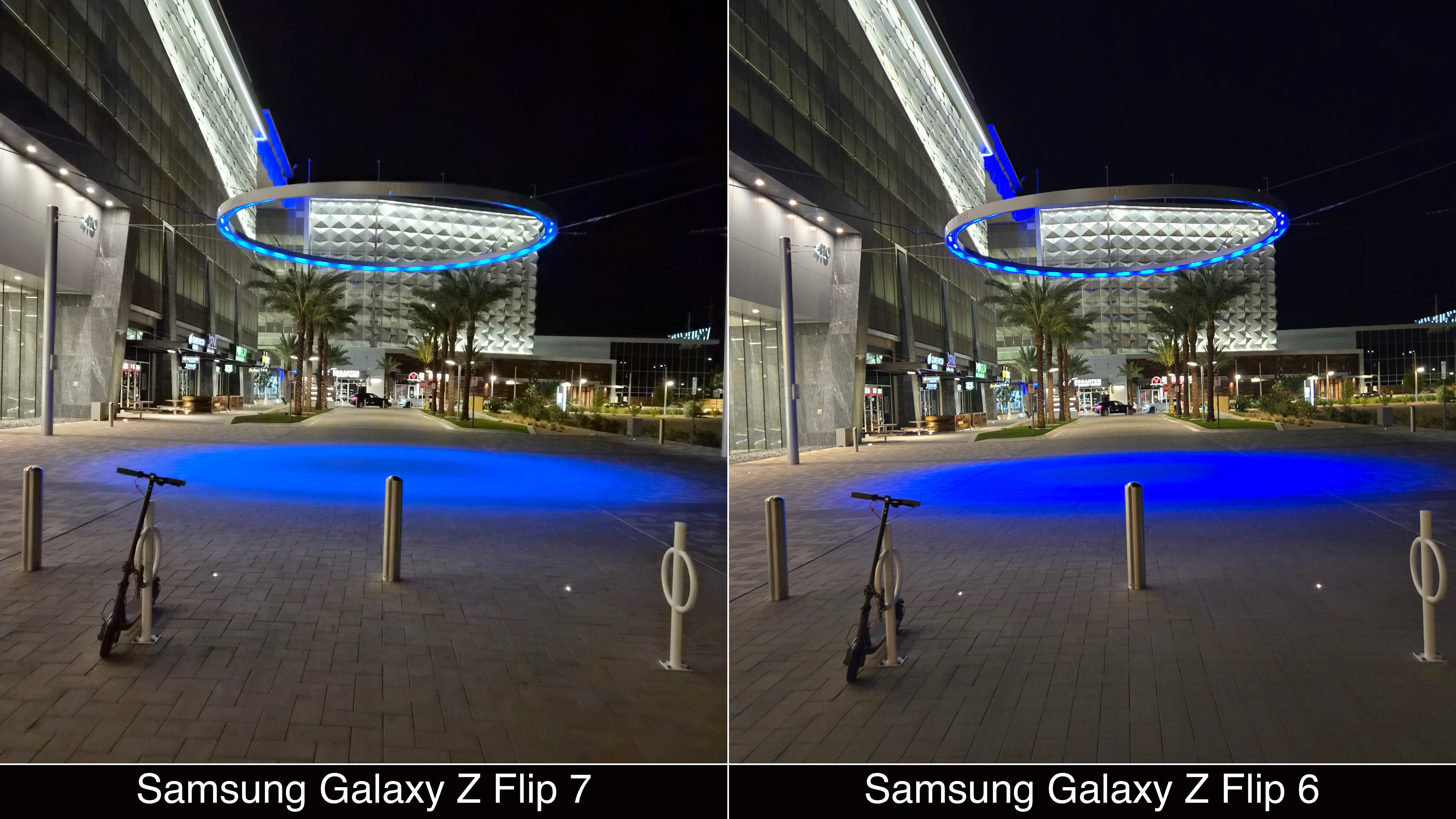 Low-light camera comparisons shot on the Galaxy Z Flip 7 and Galaxy Z Flip 6.