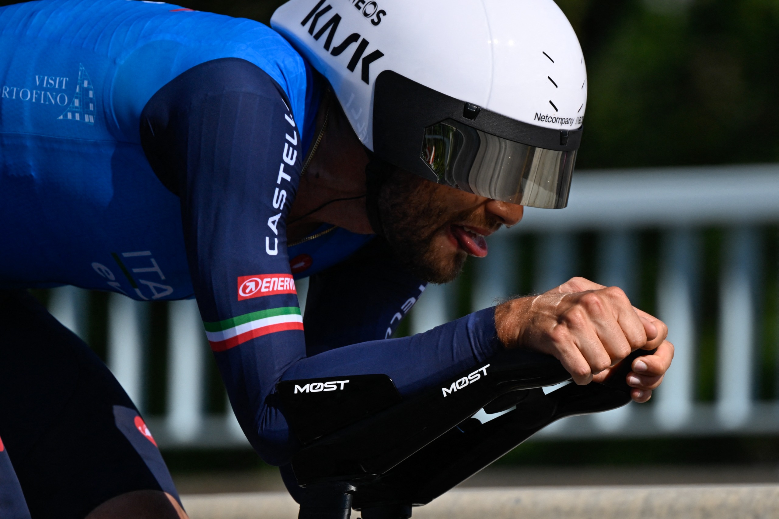 Filippo Ganna (Italy) rides the 2026 men's elite individual time trial championship in Montreal, Canada
