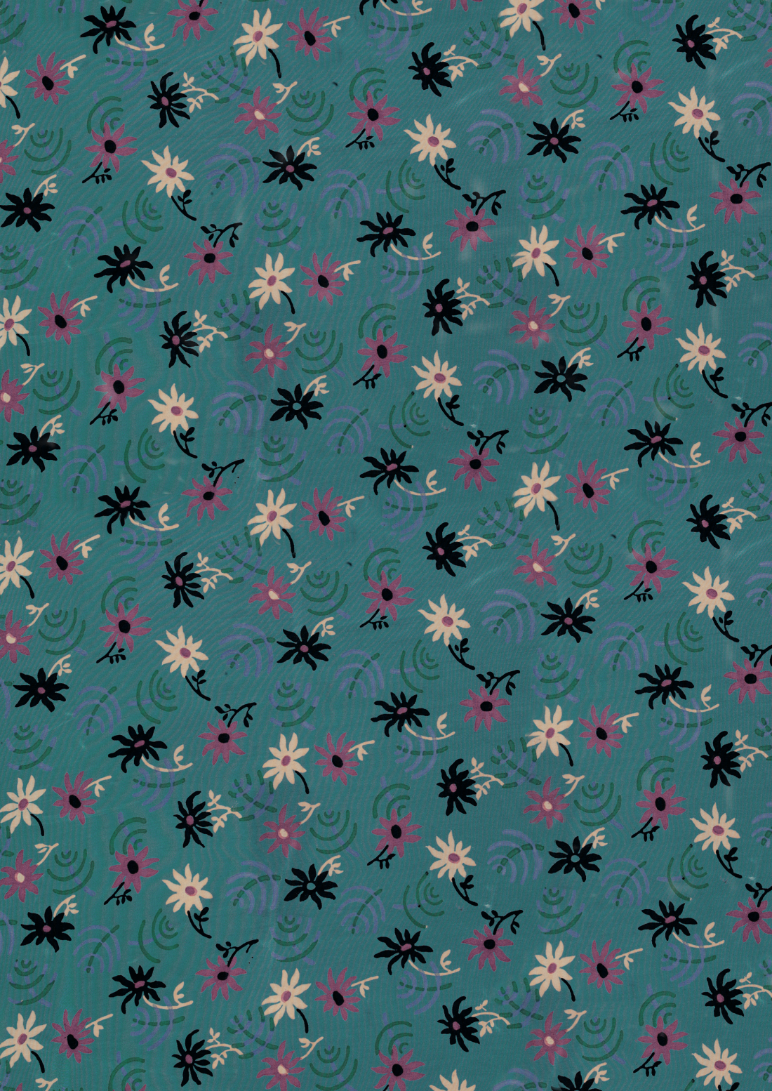 colourful end paper with flowers for Persephone books