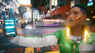 A person holding a phone in the future