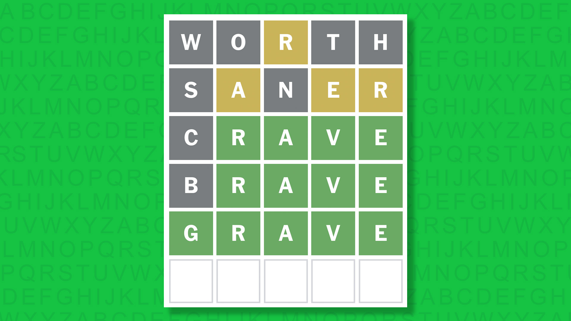 Ответ NYT Wordle для игры 1615 на зеленом фоне