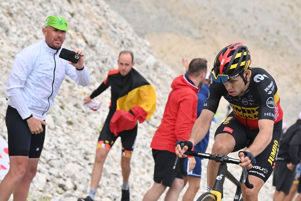 Belgian Wout Van Aert of Team JumboVisma pictured in action during the second passage on the Mont Ventoux mountain during stage 11 of the 108th edition of the Tour de France