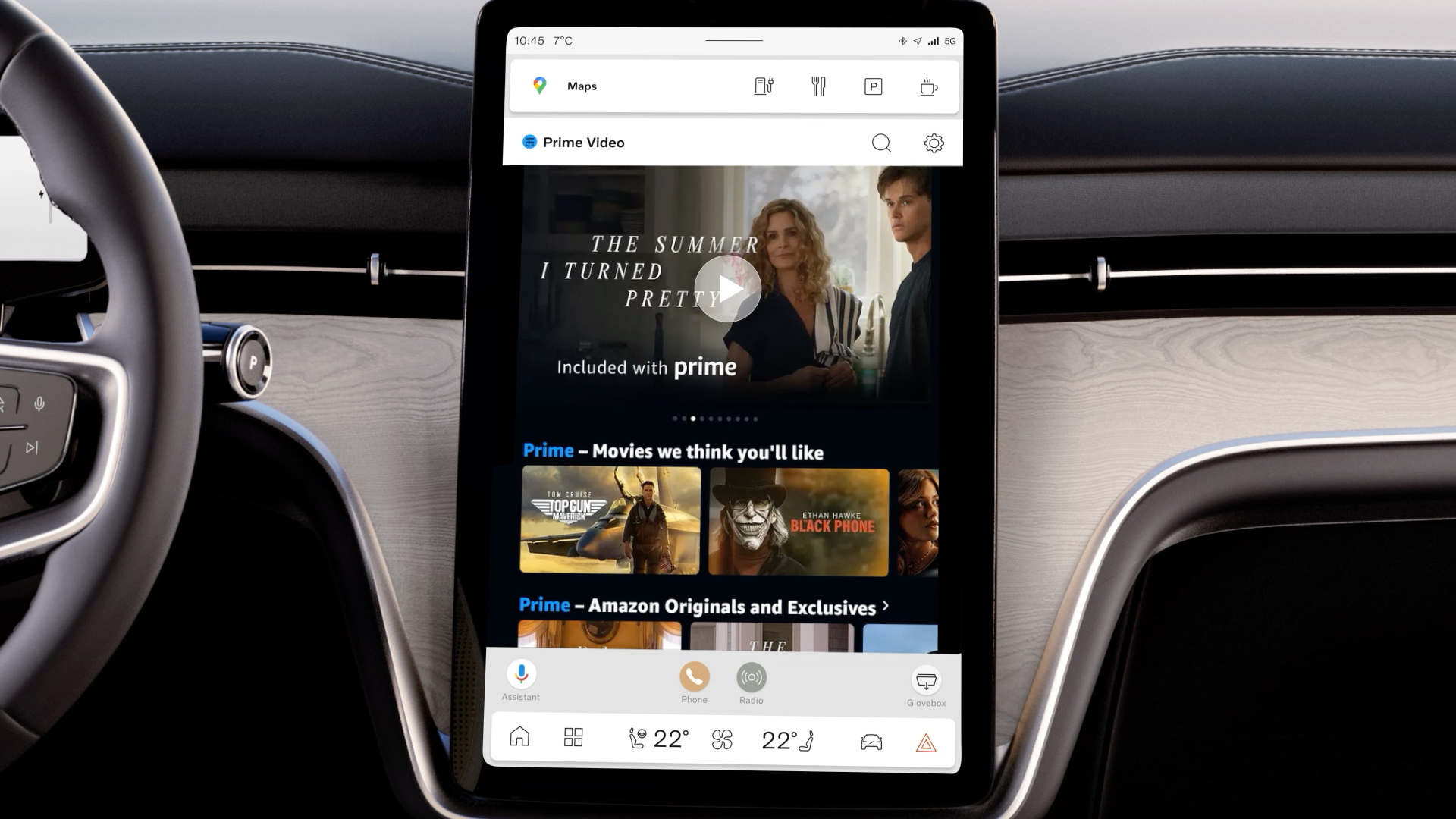 Prime Video shown on a Google built-in car display.