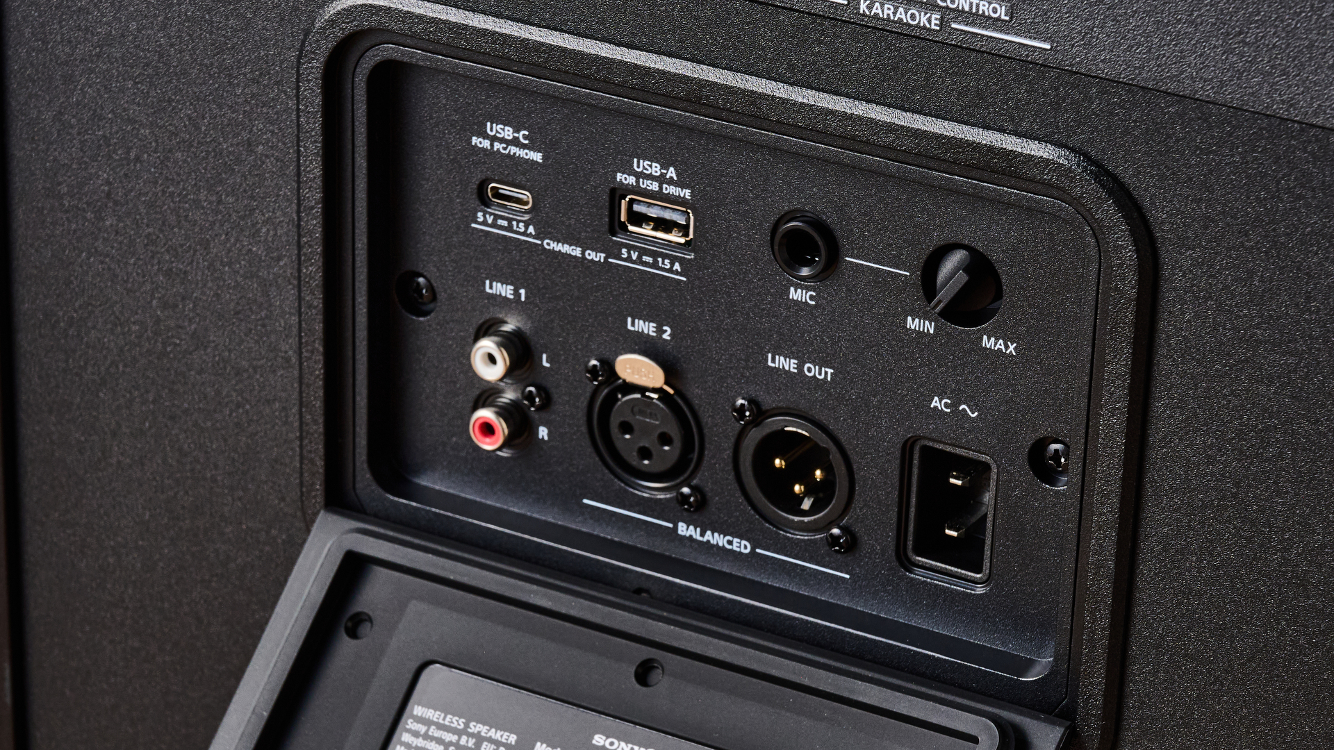 Ports on the reverse side of the Sony ULT Tower 5