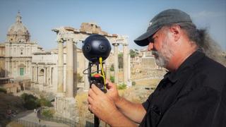Mark Lambert filming at the ancient ruins of the Roman Forum, Rome 