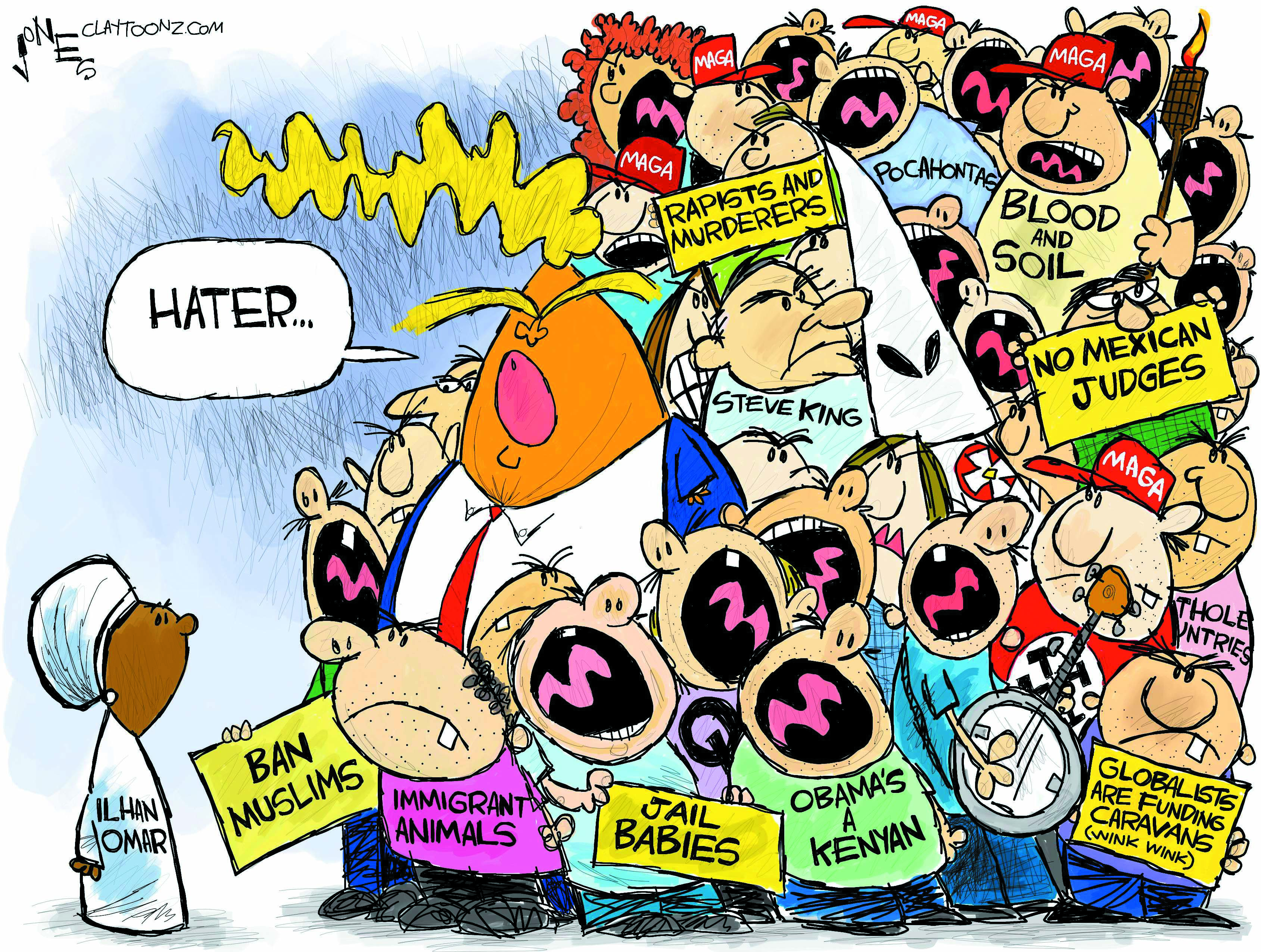 Political Cartoon U.S. Ilhan Omar Trump legion of haters