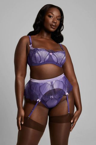 scarlett gasque be mine: the sweetheart collection - woman wearing purple lingerie set