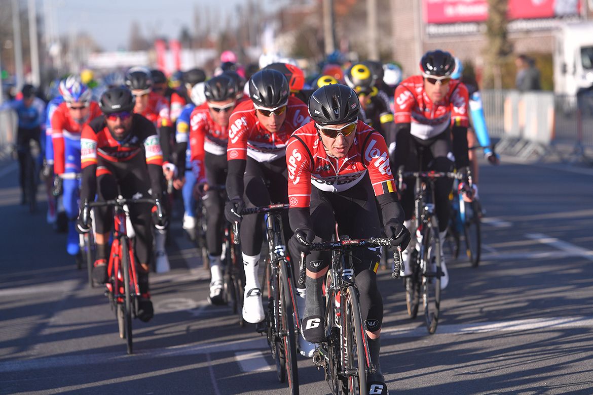 Lotto Soudal leads the chase in the peloton