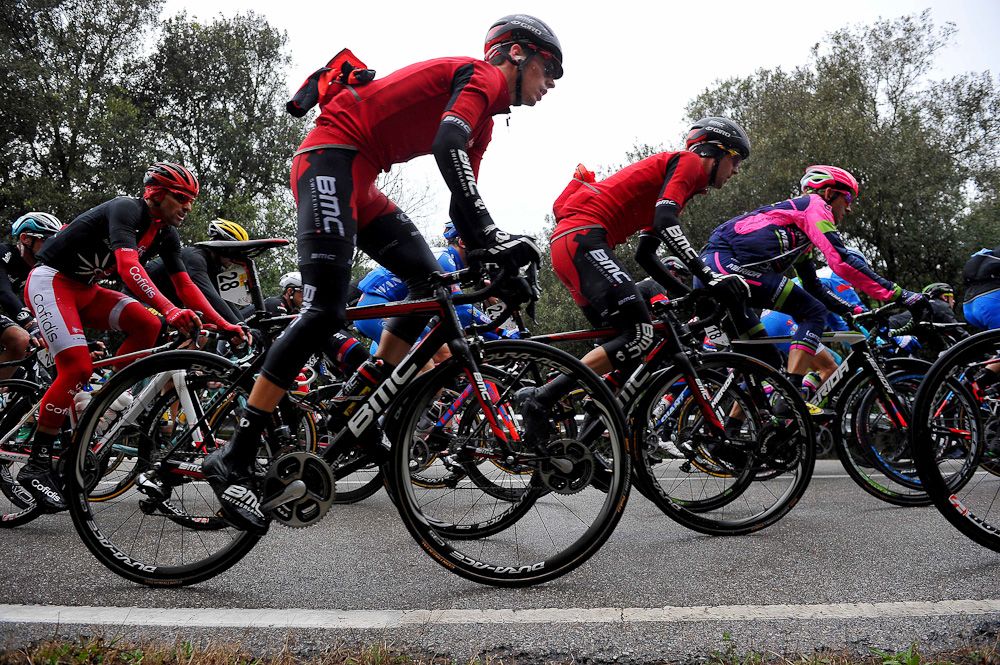 The peloton rides during stage 2 of Volta a Catalunya.
