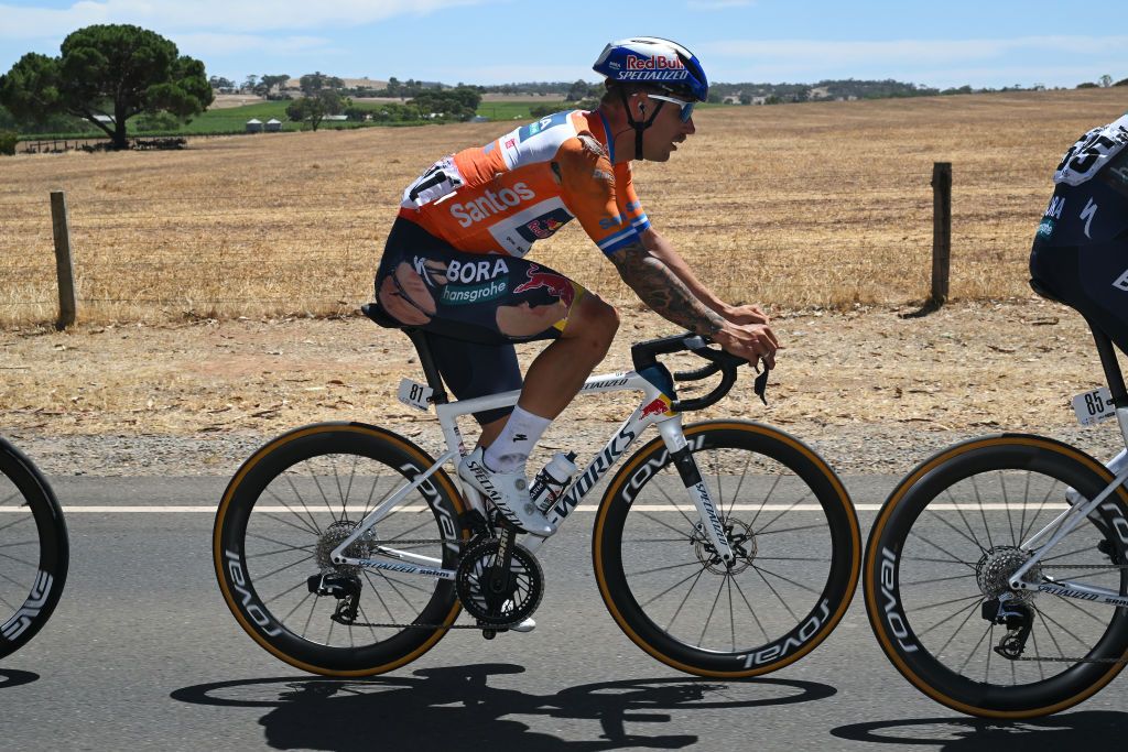TANUNDA AUSTRALIA JANUARY 22 Sam Welsford of Australia and Team Red Bull BORA hansgrohe Orange Santos Leaders Jersey competes during the 25th Santos Tour Down Under 2025 Stage 2 a 1288km stage from Tanunda to Tanunda 342m UCIWT on January 22 2025 in Tanunda Australia Photo by Dario BelingheriGetty Images