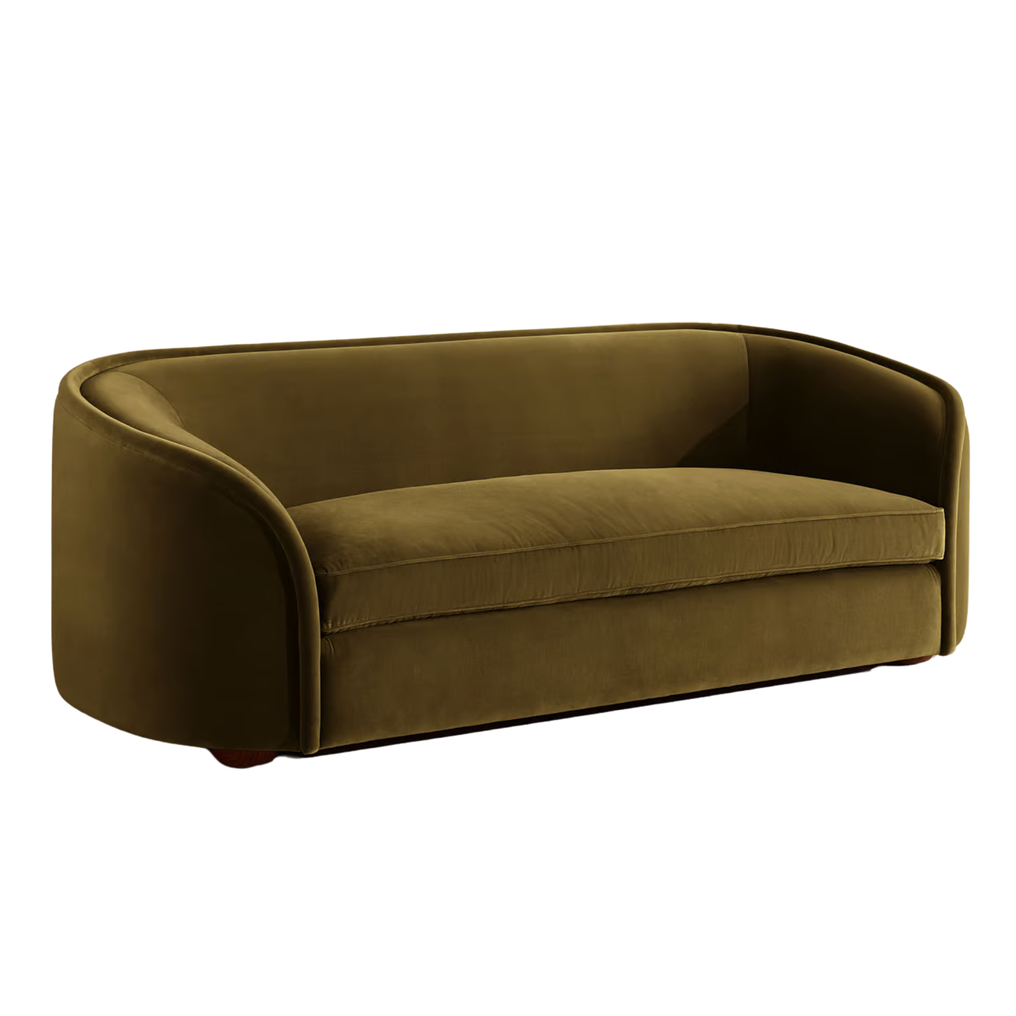 olive green sofa with a curved frame