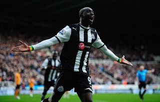 Newcastle forward Papiss Cisse celebrates after scoring the first goal during the Barclays Premier League match between Newcastle United and Wolverhampton Wanderers at Sports Direct Arena on February 25, 2012 in Newcastle upon Tyne, England. (Photo by Stu Forster/Getty Images)