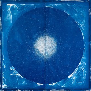 The cyanotype print of the painting depicting a globular cluster.