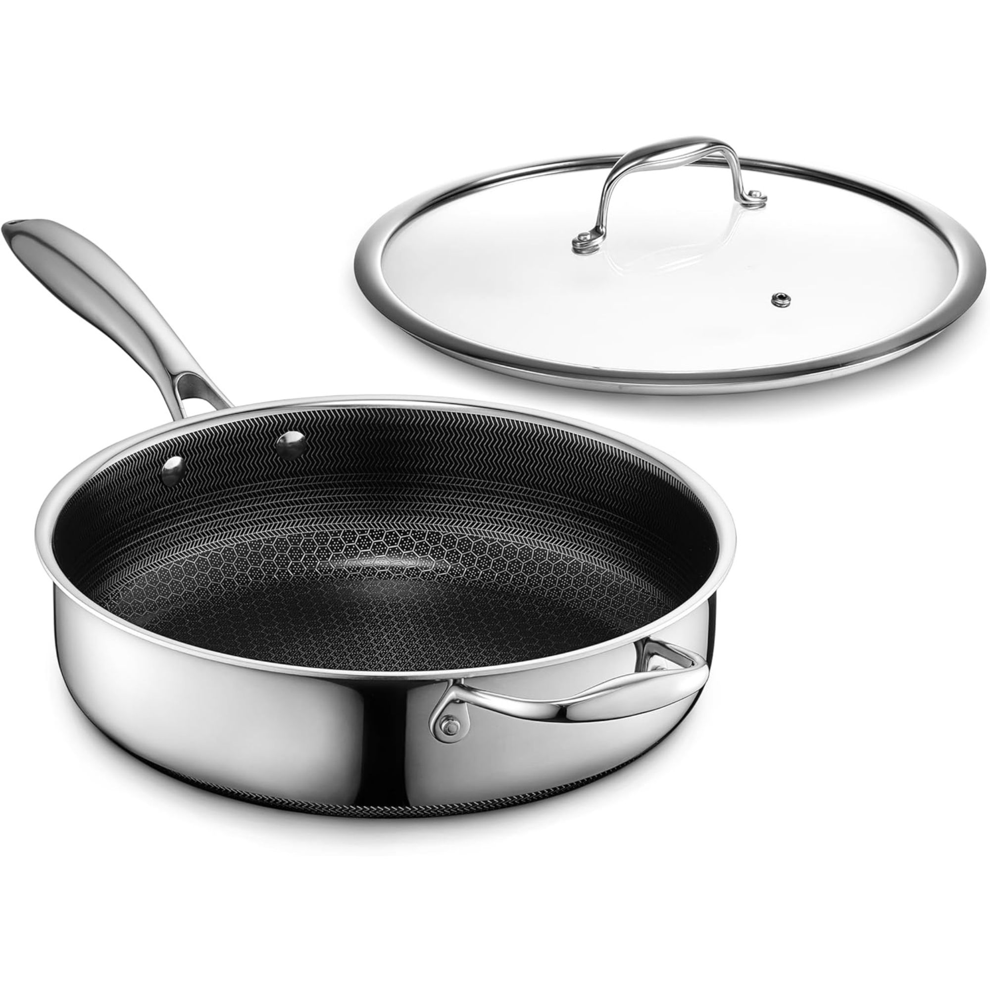 HexClad Hybrid Nonstick 3.3 Qt Deep Sauté Pan and Lid