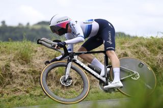 Marlen Reusser on her way to winning stage 8 of the 2023 Tour de France Femmes