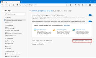 Microsoft Edge make Bing default search engine