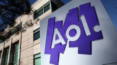 The AOL logo outside of an office building