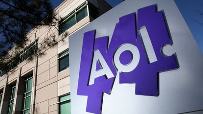 The AOL logo outside of an office building