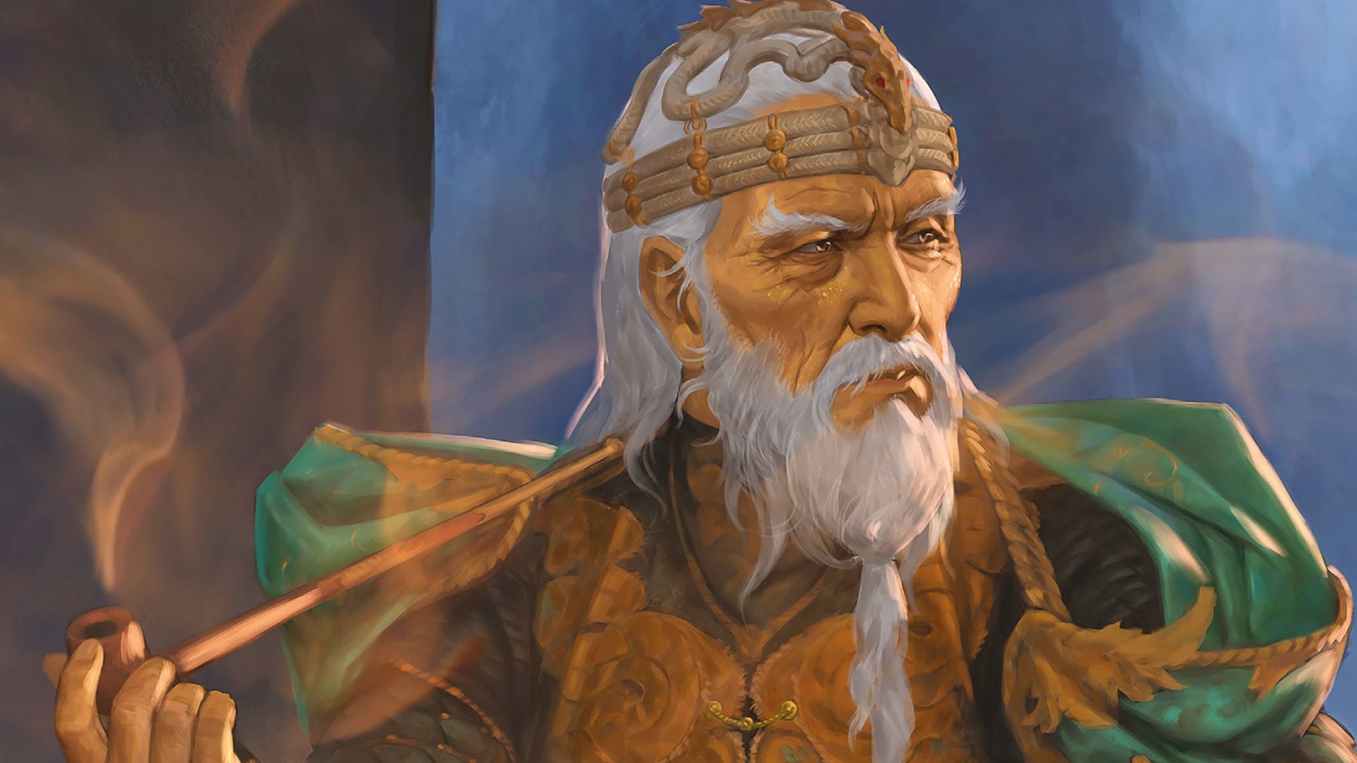 BG3 concept art of wizard smoking a long pipe