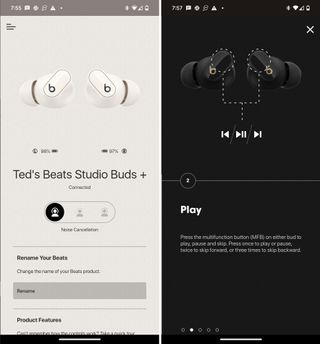 Screenshots for the Beats Studio Buds Plus app.