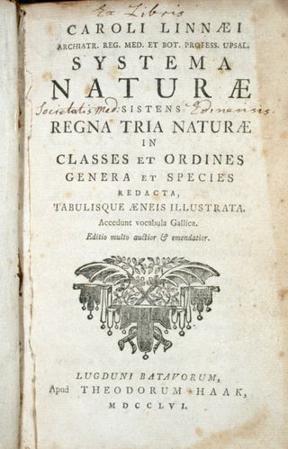 The cover page of Systema Naturae, published in 1756.