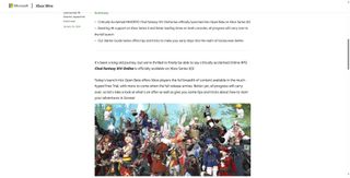 Xbox Wire's now deleted news post on Final Fantasy XIV Xbox Open Beta