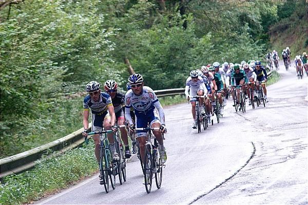 Riders attack the peloton on the second climb of the Grand Prix de Wallonie.