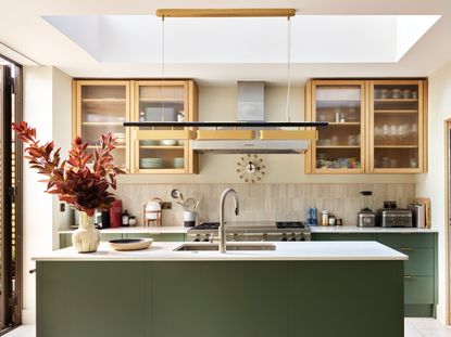 Olive green kitchen extension with brass details