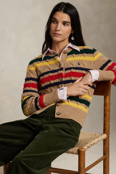Polo Ralph Lauren, Striped Cable Wool Cashmere Cardigan