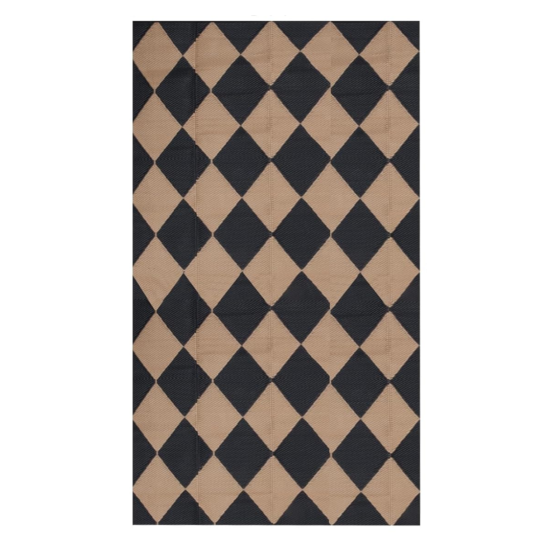 Enipate Outdoor Rugs for Patios Waterproof, 5x8ft Reversible Easy Cleaning Garden Rug, Portable Picnic Blanket Geometric Outdoor Carpet (black & Yellow)
