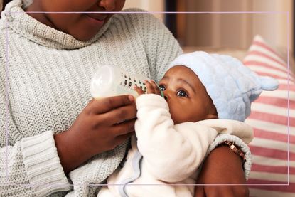 Paced bottle feeding illustrated by mum feeding baby with bottle