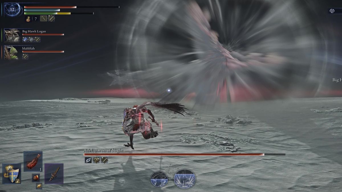 Elden Ring Nightreign Adel boss Gaping Jaw guide: Adel letting out a massive roar, distorting the screen.