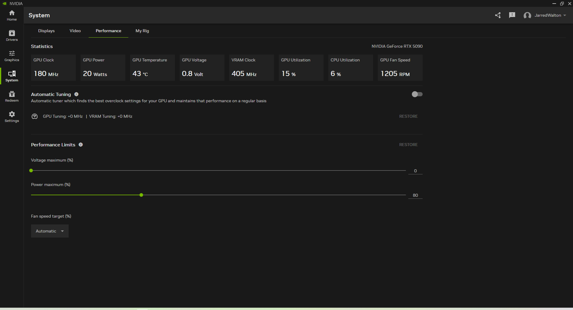 A screenshot of the Nvidia app showing the control a user can have over the power limit.