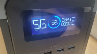 The LED screen on the the EcoFlow DELTA 2 Max showing how much charging time is left
