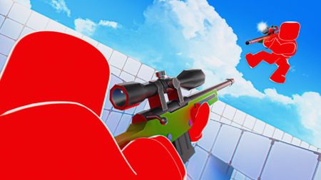 Roblox Rivals art showing two players aiming guns at eachother in the arena map