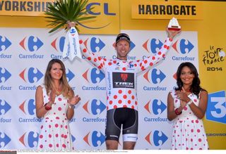 The first KOM jersey of 2014 went to Jens Voigt (Trek)