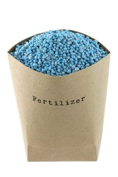 Open Bag Full Of Blue Fertilizer