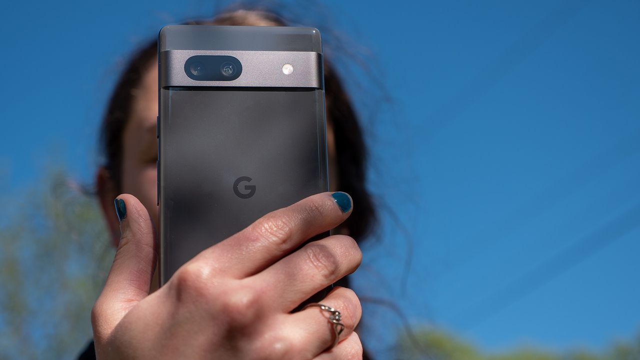 The back of the Charcoal Google Pixel 7a