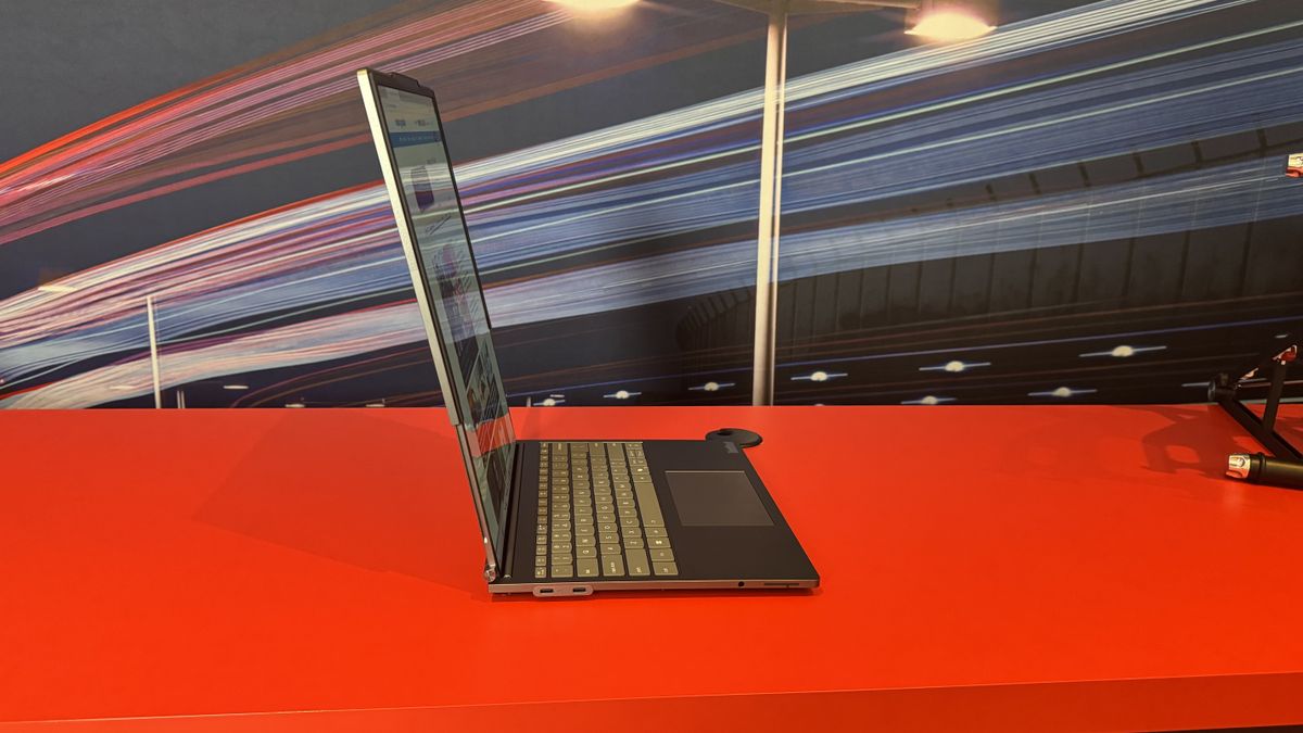 Lenovo ThinkBook Plus Gen 6 from the side with the larger display enabled